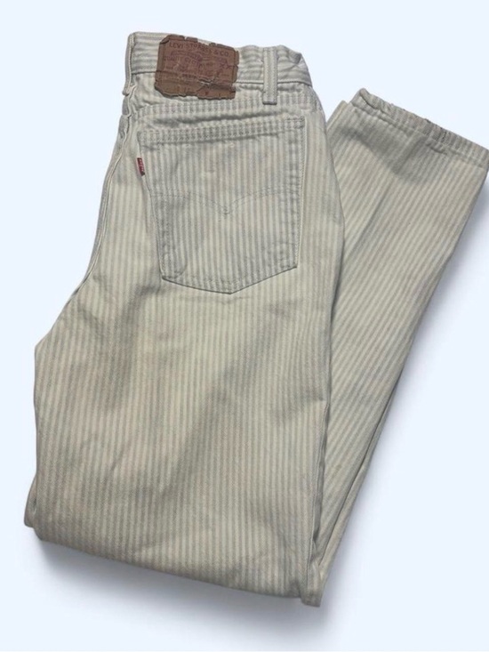 Levi's Denim - Vintage Levi’s 17505 Juniors 13 White Baby Blue Striped Tapered High Rise Jeans